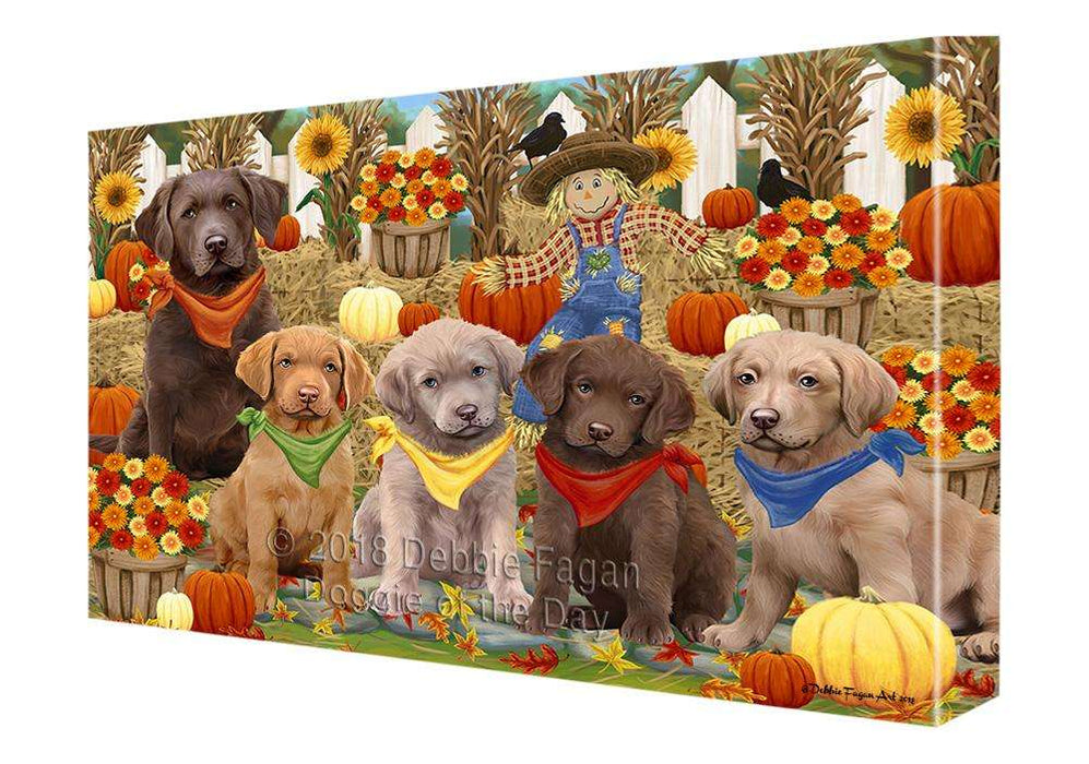 Fall Festive Gathering Chesapeake Bay Retrievers Dog with Pumpkins Canvas Print Wall Art Décor CVS71945