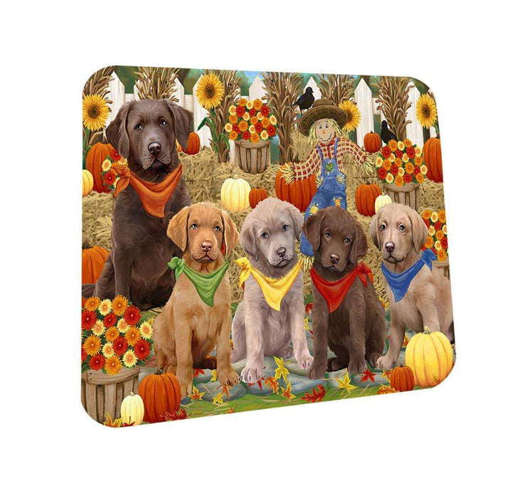 Fall Festive Gathering Chesapeake Bay Retrievers Dog with Pumpkins Coasters Set of 4 CST50583