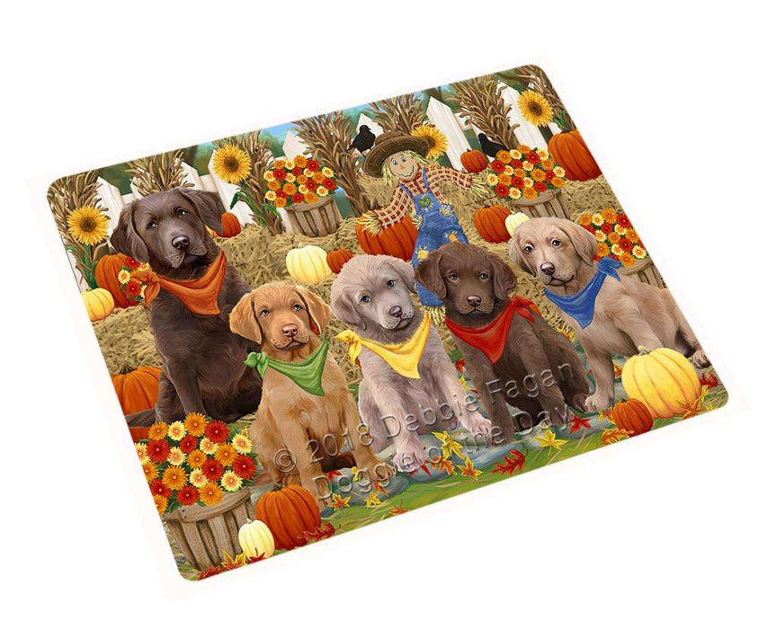 Fall Festive Gathering Chesapeake Bay Retrievers Dog with Pumpkins Cutting Board C55932