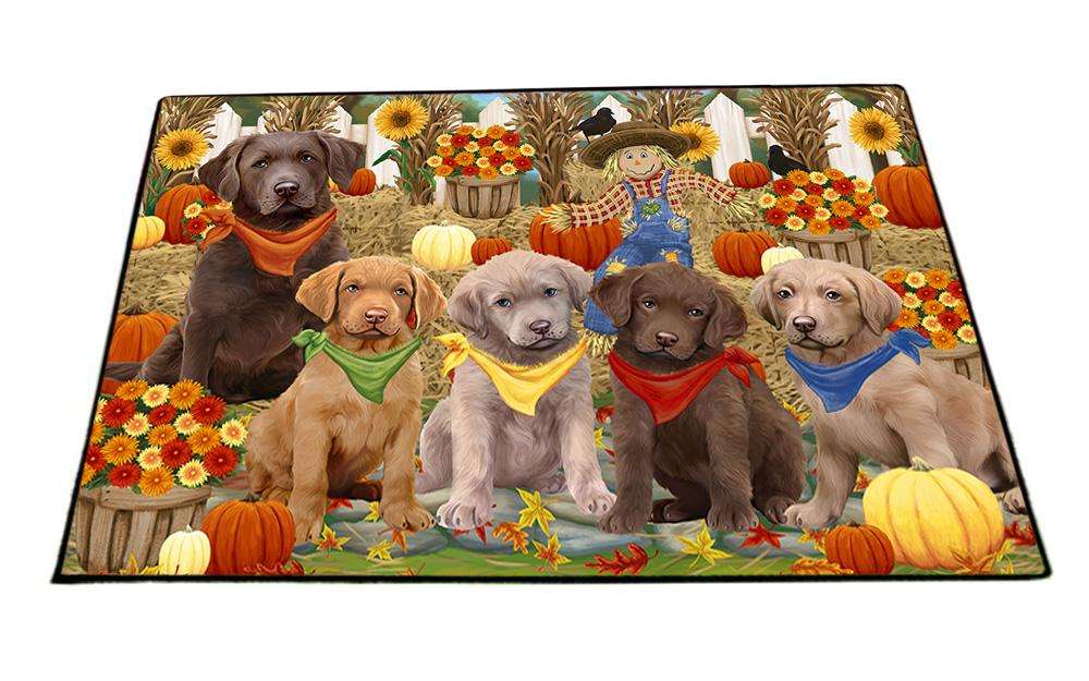 Fall Festive Gathering Chesapeake Bay Retrievers Dog with Pumpkins Floormat FLMS50700
