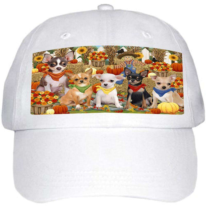 Fall Festive Gathering Chihuahuas Dog with Pumpkins Ball Hat Cap HAT55644