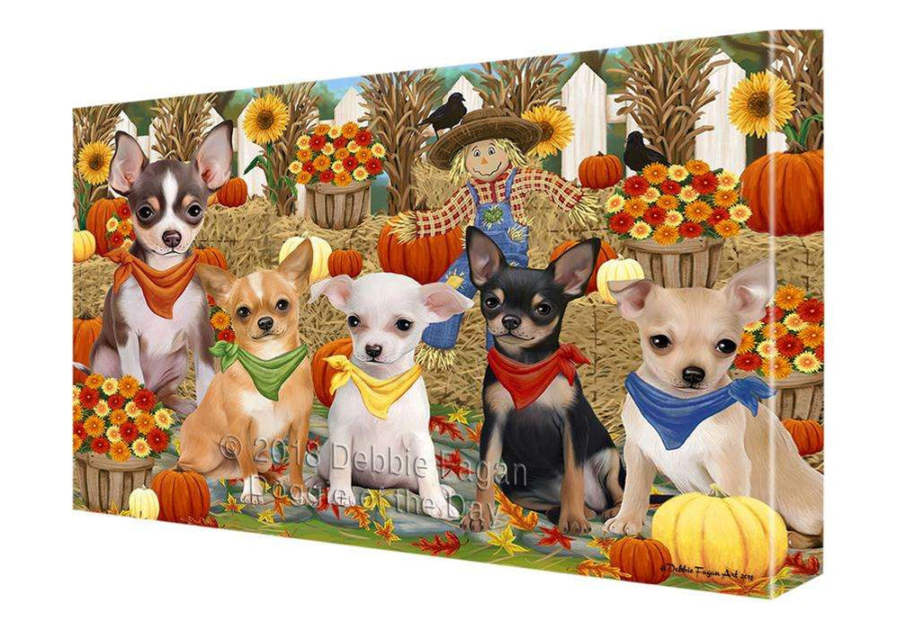 Fall Festive Gathering Chihuahuas Dog with Pumpkins Canvas Print Wall Art Décor CVS71954