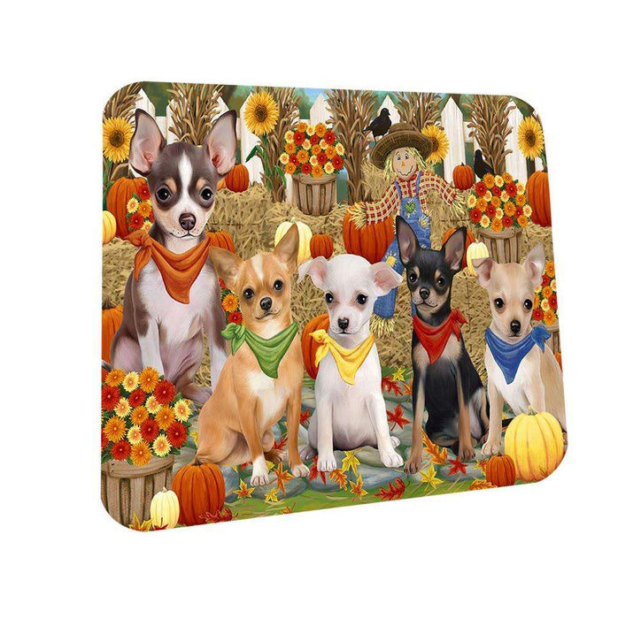 Fall Festive Gathering Chihuahuas Dog with Pumpkins Coasters Set of 4 CST50584