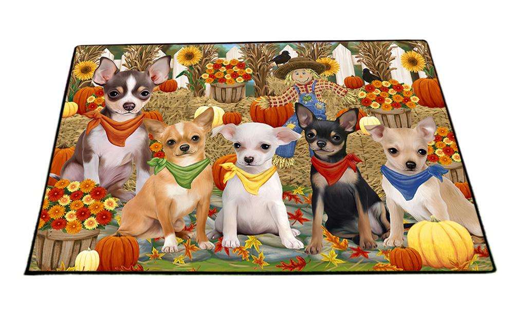 Fall Festive Gathering Chihuahuas Dog with Pumpkins Floormat FLMS50703