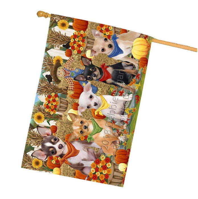 Fall Festive Gathering Chihuahuas Dog with Pumpkins House Flag FLG50654