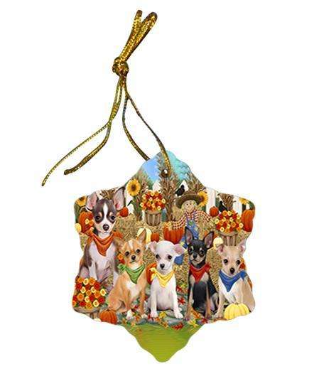 Fall Festive Gathering Chihuahuas Dog with Pumpkins Star Porcelain Ornament SPOR50617