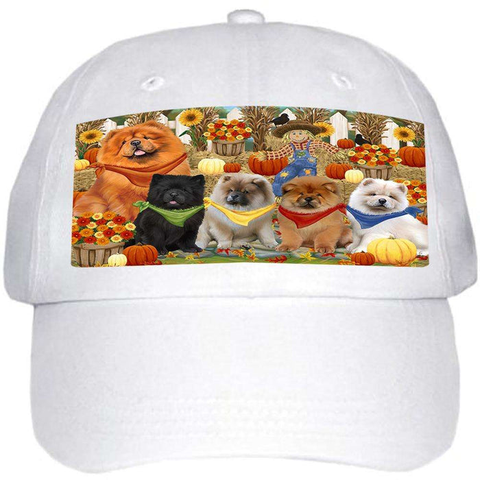 Fall Festive Gathering Chow Chows Dog with Pumpkins Ball Hat Cap HAT55647