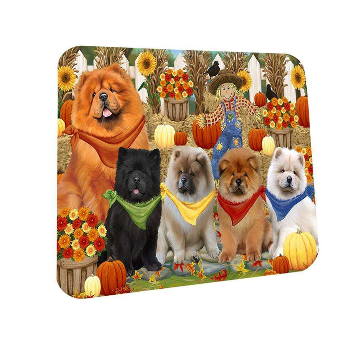 Fall Festive Gathering Chow Chows Dog with Pumpkins Coasters Set of 4 CST50585