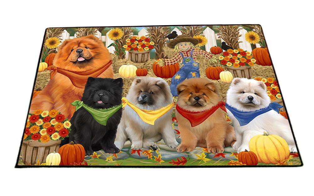 Fall Festive Gathering Chow Chows Dog with Pumpkins Floormat FLMS50706