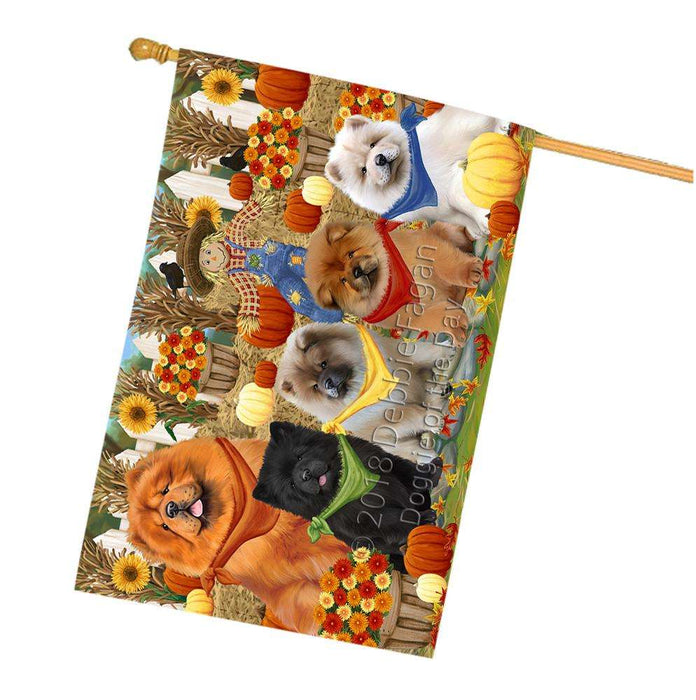 Fall Festive Gathering Chow Chows Dog with Pumpkins House Flag FLG50655