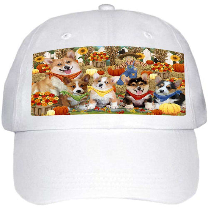 Fall Festive Gathering Corgis Dog with Pumpkins Ball Hat Cap HAT55650