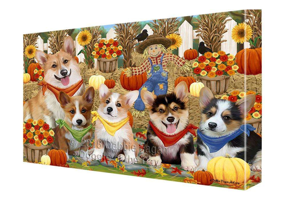 Fall Festive Gathering Corgis Dog with Pumpkins Canvas Print Wall Art Décor CVS71972
