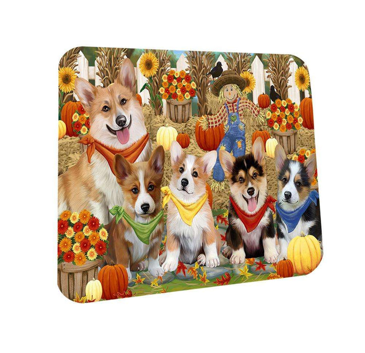 Fall Festive Gathering Corgis Dog with Pumpkins Coasters Set of 4 CST50586