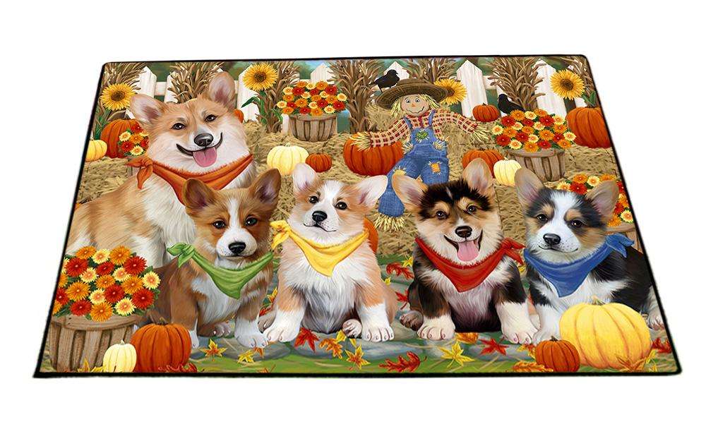 Fall Festive Gathering Corgis Dog with Pumpkins Floormat FLMS50709