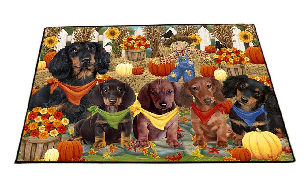 Fall Festive Gathering Dachshunds Dog with Pumpkins Floormat FLMS50712