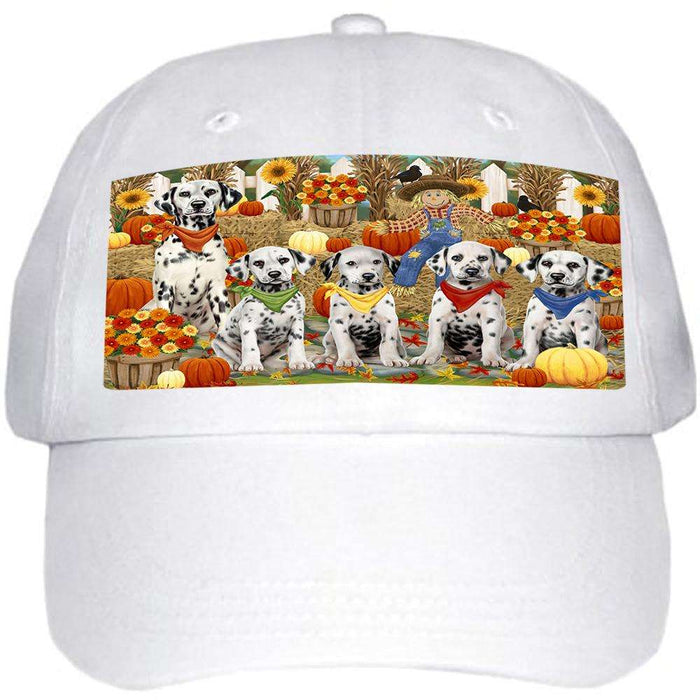 Fall Festive Gathering Dalmatians Dog with Pumpkins Ball Hat Cap HAT55656