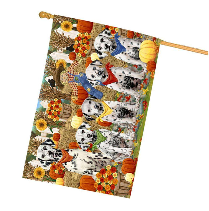 Fall Festive Gathering Dalmatians Dog with Pumpkins House Flag FLG50658