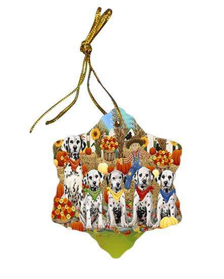 Fall Festive Gathering Dalmatians Dog with Pumpkins Star Porcelain Ornament SPOR50621