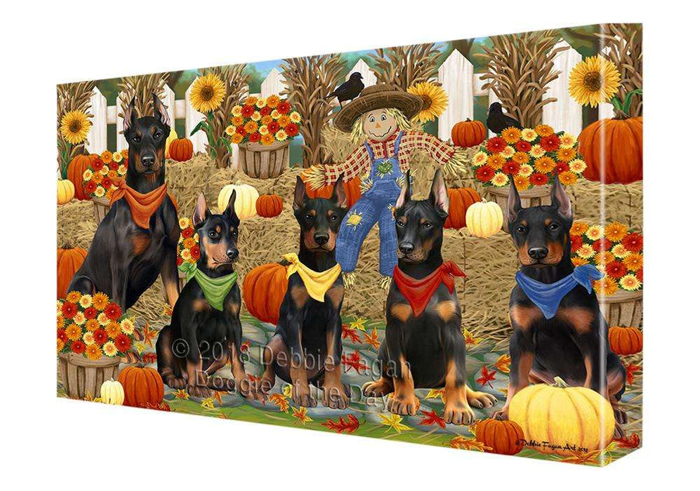 Fall Festive Gathering Doberman Pinschers Dog with Pumpkins Canvas Print Wall Art Décor CVS71999