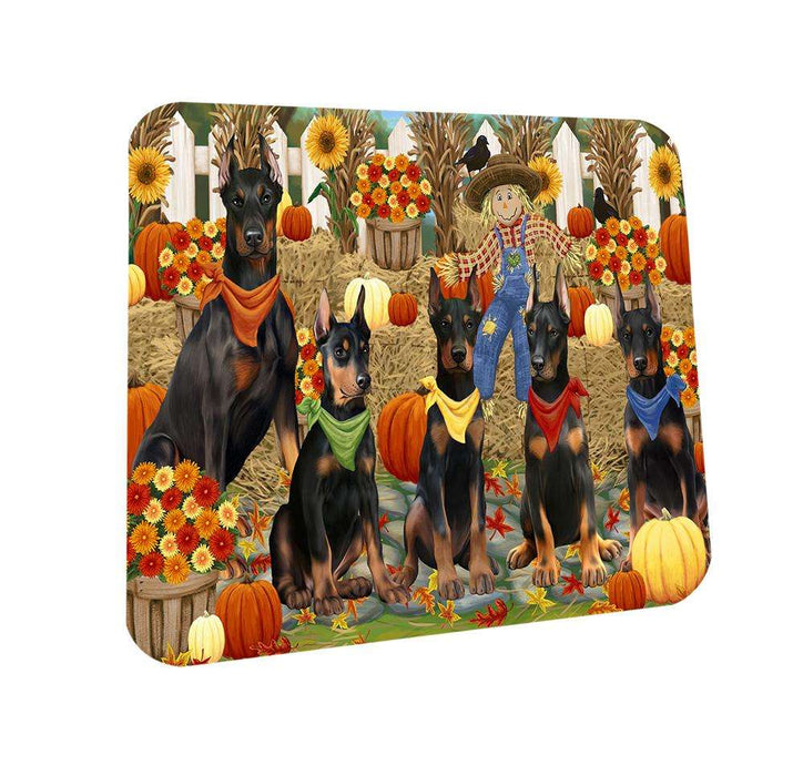 Fall Festive Gathering Doberman Pinschers Dog with Pumpkins Coasters Set of 4 CST50589