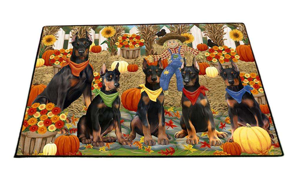 Fall Festive Gathering Doberman Pinschers Dog with Pumpkins Floormat FLMS50718