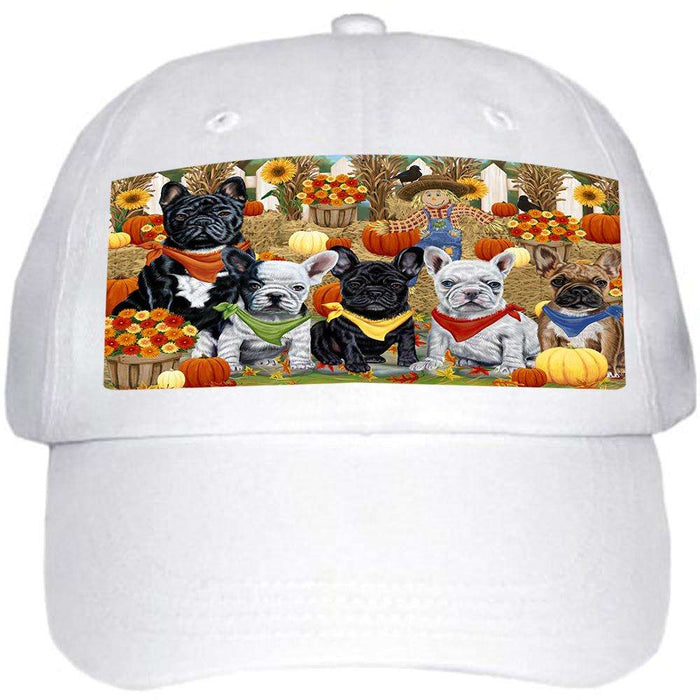 Fall Festive Gathering French Bulldogs with Pumpkins Ball Hat Cap HAT55662