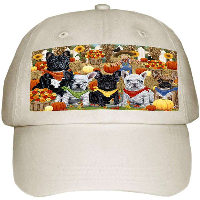 Fall Festive Gathering French Bulldogs with Pumpkins Ball Hat Cap HAT55662