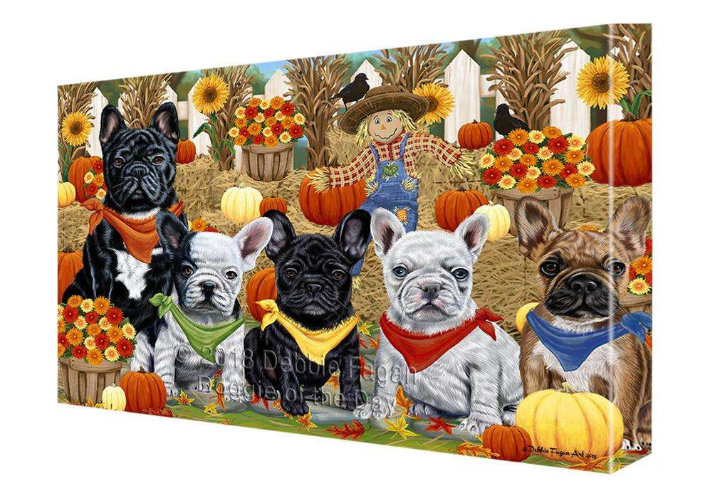 Fall Festive Gathering French Bulldogs with Pumpkins Canvas Print Wall Art Décor CVS72008