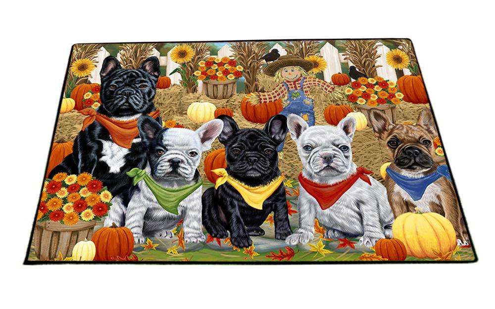 Fall Festive Gathering French Bulldogs with Pumpkins Floormat FLMS50721