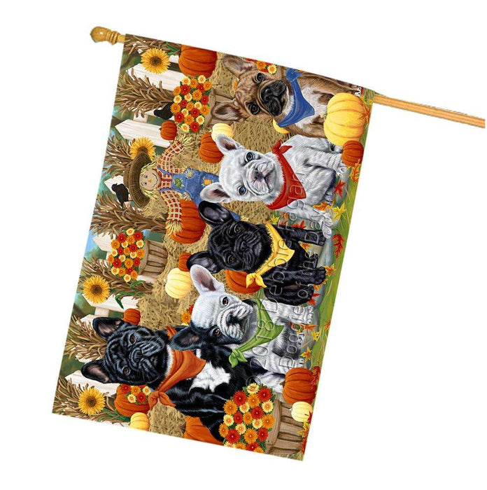 Fall Festive Gathering French Bulldogs with Pumpkins House Flag FLG50660