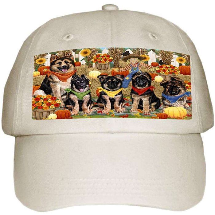 Fall Festive Gathering German Shepherds Dog with Pumpkins Ball Hat Cap HAT55665