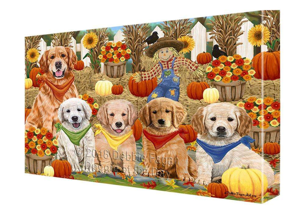 Fall Festive Gathering Golden Retrievers Dog with Pumpkins Canvas Print Wall Art Décor CVS72026