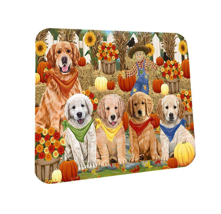 Fall Festive Gathering Golden Retrievers Dog with Pumpkins Coasters Set of 4 CST50592