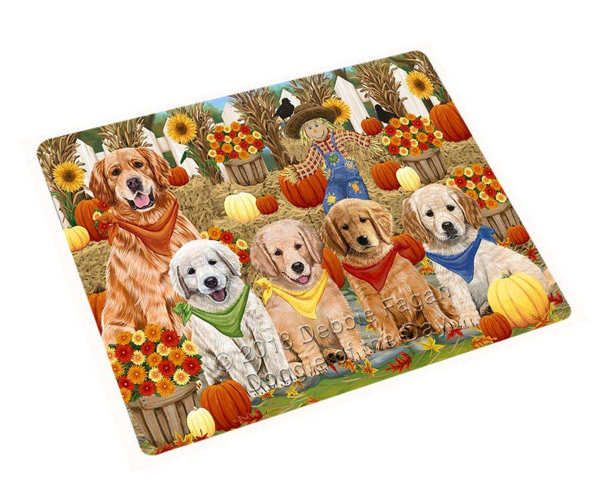 Fall Festive Gathering Golden Retrievers Dog with Pumpkins Cutting Board C55959