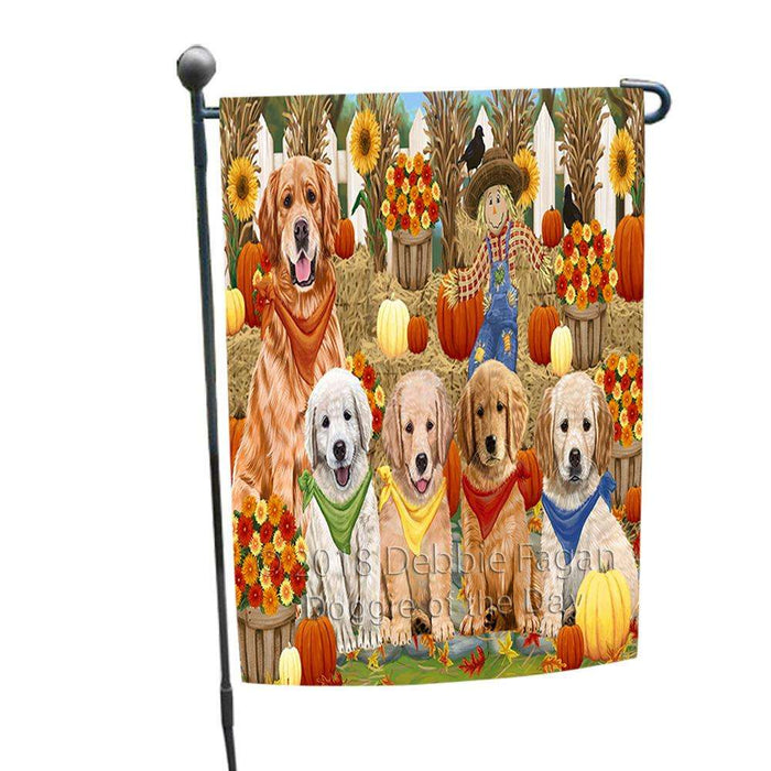 Fall Festive Gathering Golden Retrievers Dog with Pumpkins Garden Flag GFLG0526