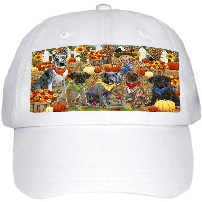 Fall Festive Gathering Great Danes Dog with Pumpkins Ball Hat Cap HAT55671