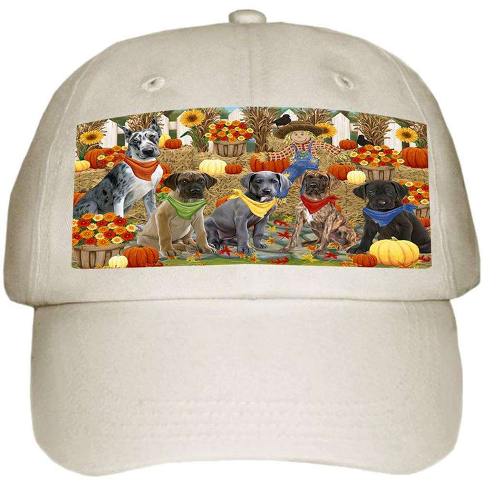 Fall Festive Gathering Great Danes Dog with Pumpkins Ball Hat Cap HAT55671