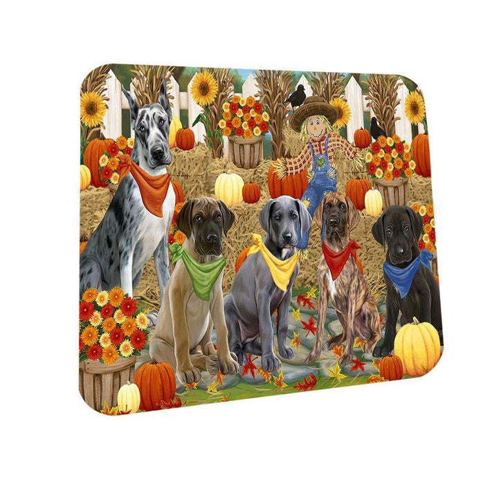 Fall Festive Gathering Great Danes Dog with Pumpkins Coasters Set of 4 CST50593