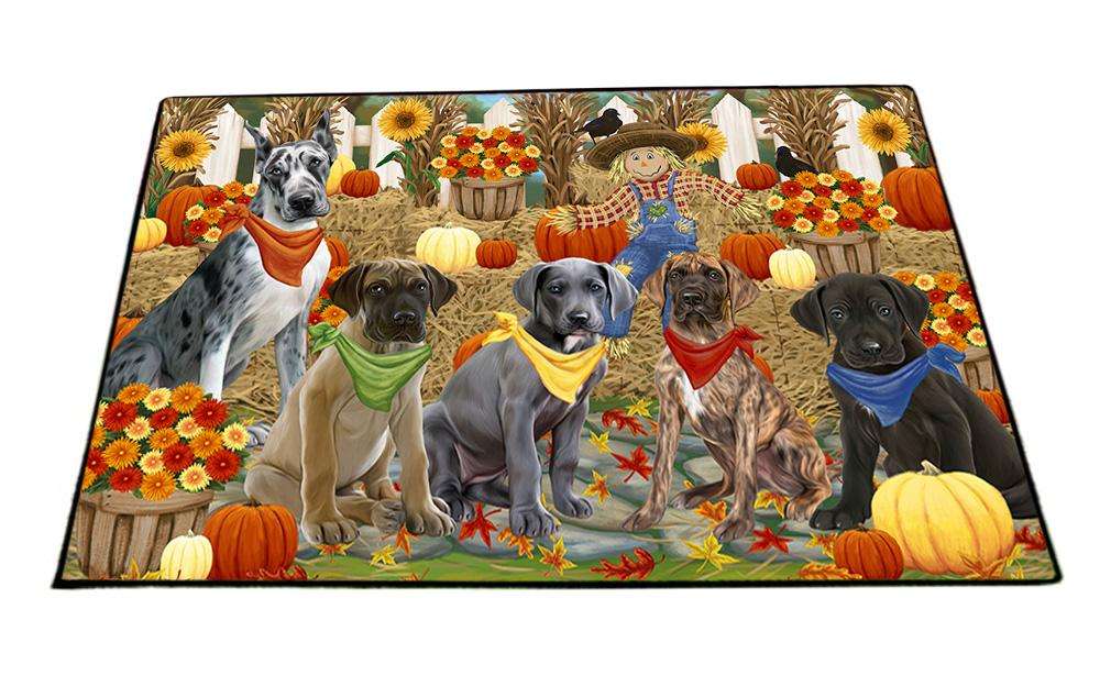 Fall Festive Gathering Great Danes Dog with Pumpkins Floormat FLMS50730