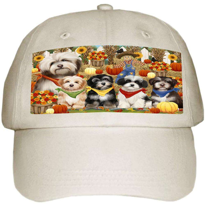 Fall Festive Gathering Havaneses Dog with Pumpkins Ball Hat Cap HAT55674