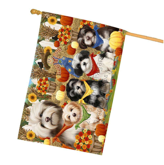 Fall Festive Gathering Havaneses Dog with Pumpkins House Flag FLG50664