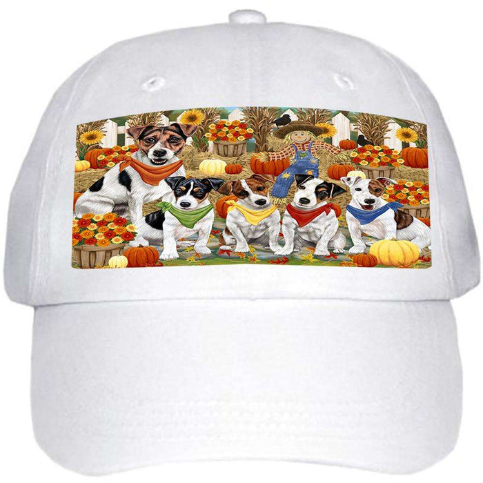 Fall Festive Gathering Jack Russell Terriers Dog with Pumpkins Ball Hat Cap HAT55677
