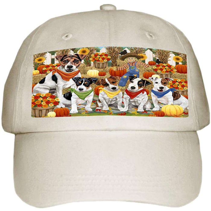 Fall Festive Gathering Jack Russell Terriers Dog with Pumpkins Ball Hat Cap HAT55677