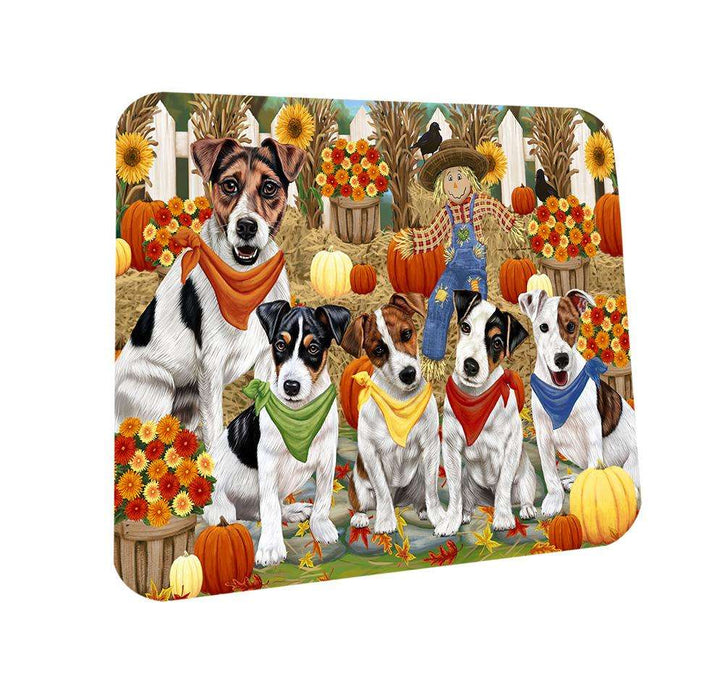 Fall Festive Gathering Jack Russell Terriers Dog with Pumpkins Coasters Set of 4 CST50595