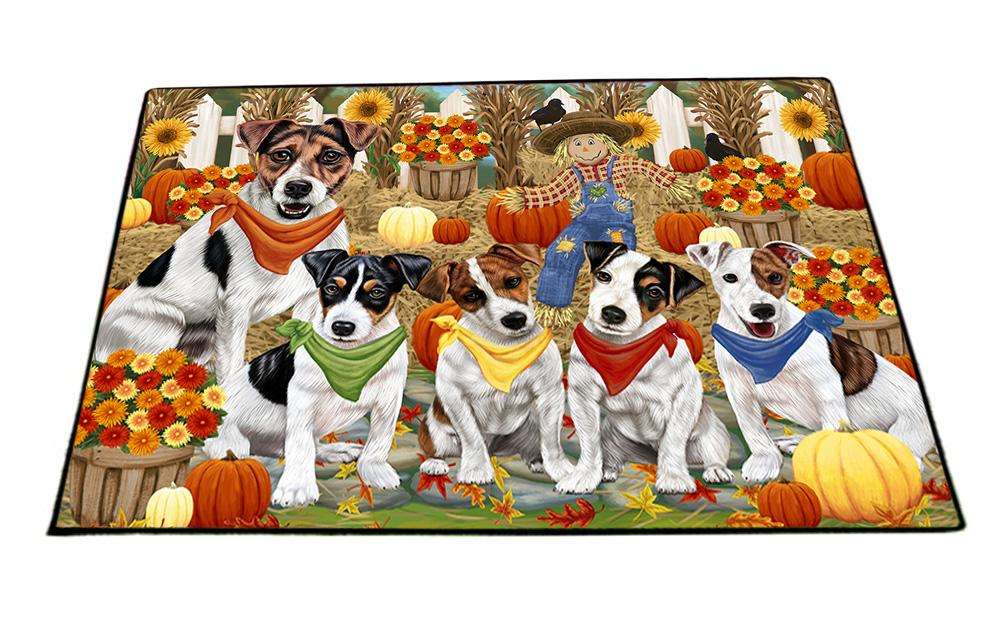 Fall Festive Gathering Jack Russell Terriers Dog with Pumpkins Floormat FLMS50736