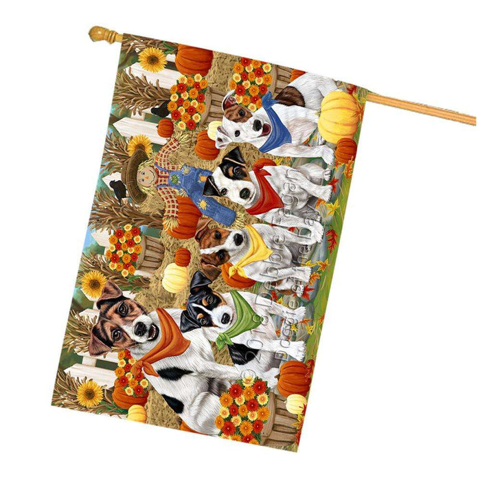 Fall Festive Gathering Jack Russell Terriers Dog with Pumpkins House Flag FLG50665