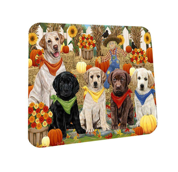 Fall Festive Gathering Labrador Retrievers Dog with Pumpkins Coasters Set of 4 CST50596