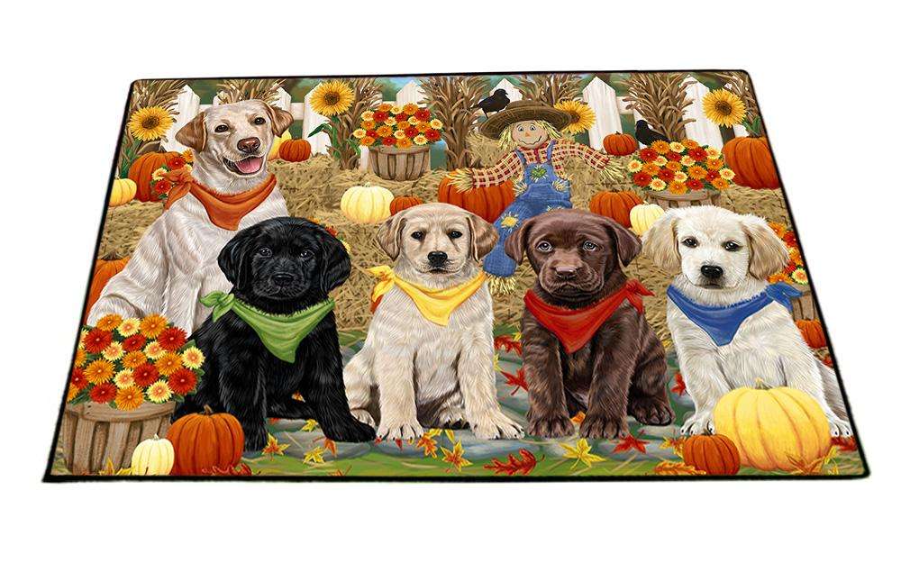 Fall Festive Gathering Labrador Retrievers Dog with Pumpkins Floormat FLMS50739