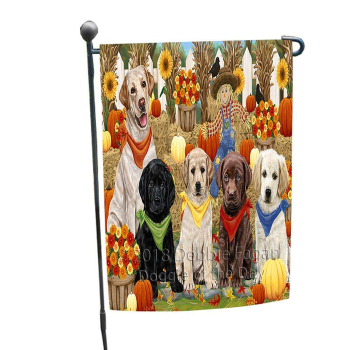 Fall Festive Gathering Labrador Retrievers Dog with Pumpkins Garden Flag GFLG0530