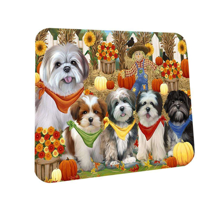 Fall Festive Gathering Lhasa Apsos Dog with Pumpkins Coasters Set of 4 CST50597